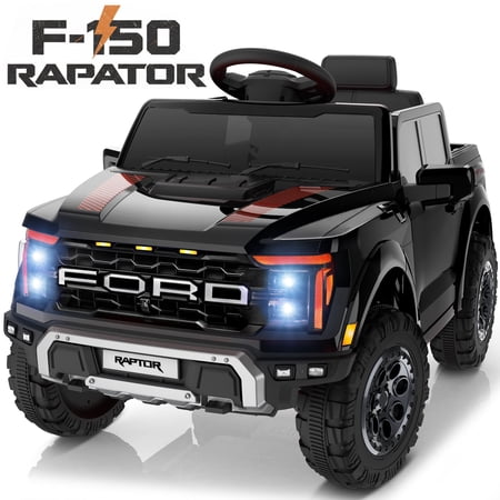 Conchico 12V Licensed Ford F150 Raptor Powered Ride-On Cars Toys with Remote & Durable Wheels for Kids, Black