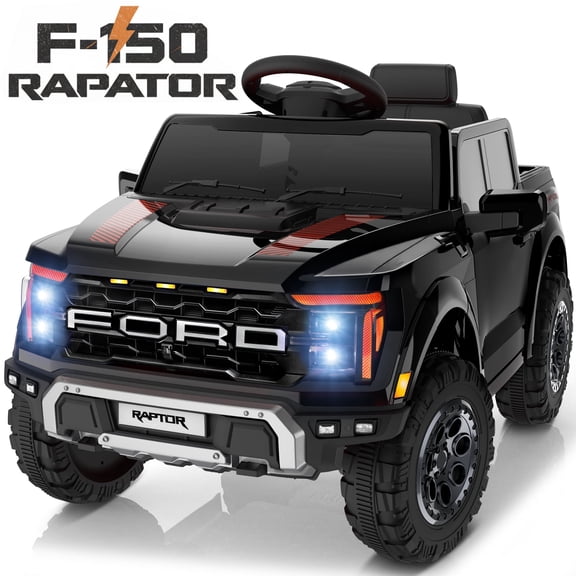 Conchico 12V Licensed Ford F150 Raptor Powered Ride-On Cars Toys with Remote & Durable Wheels for Kids, Black
