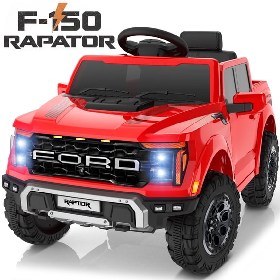 Conchico 12V Licensed Ford F150 Raptor Powered Ride-On Cars Toys with Remote & Durable Wheels for Kids, Red