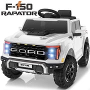Conchico 12V Licensed Ford F150 Raptor Powered Ride-On Cars Toys with Remote & Durable Wheels for Kids, White