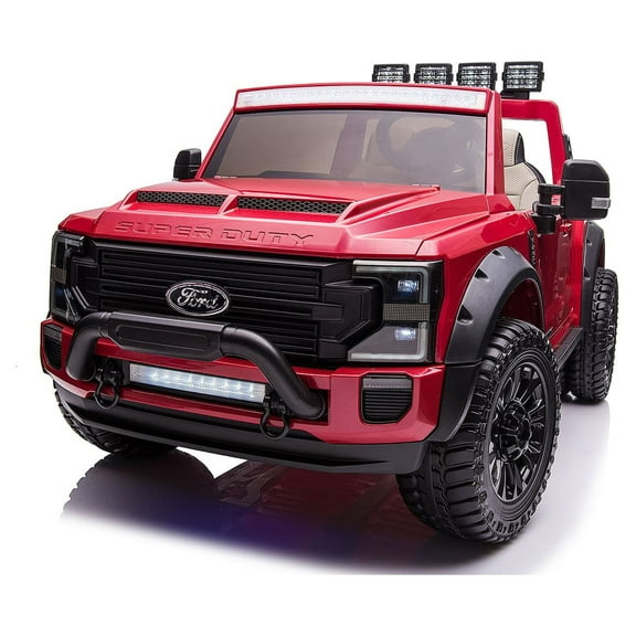 Ford F450 Kids 24V 2 Seater Electric Ride-On Truck Car w R/C Parental Control Remote, LED Foam wheels + Underbody LED Kit, MP3 + Wireless Music Streaming, Car Cover, Vegan Leather Seat