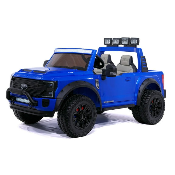 Ford F450 Kids 24V Electric Ride-On Truck Car w R/C Parental Control Remote, LED Foam wheels + Underbody LED Kit, MP3 + Wireless Music Streaming, Car Cover, Vegan Leather Seat