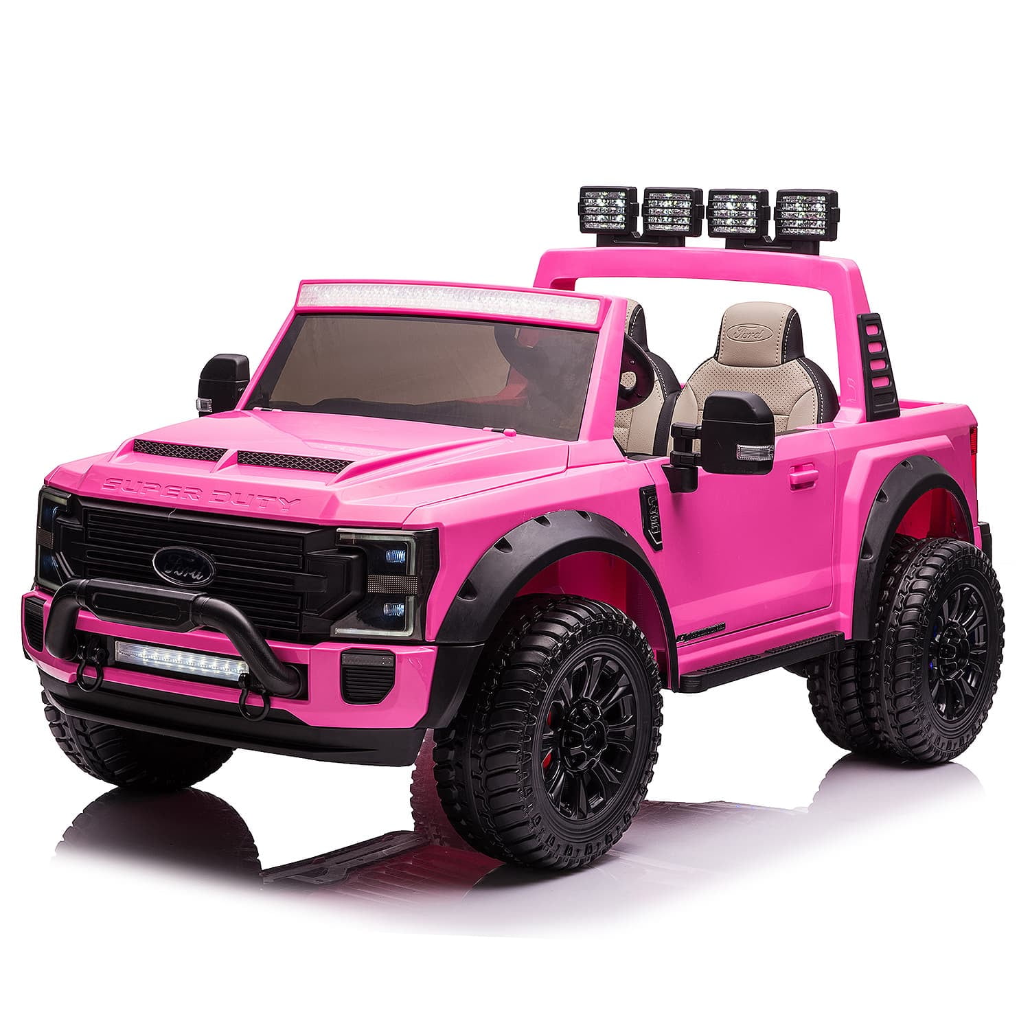 Ford F450 Kids 24V Electric Ride-On Truck Car w R/C Parental Control Remote, LED Foam wheels + Underbody LED Kit, MP3 + Wireless Music Streaming, Car Cover, Vegan Leather Seat
