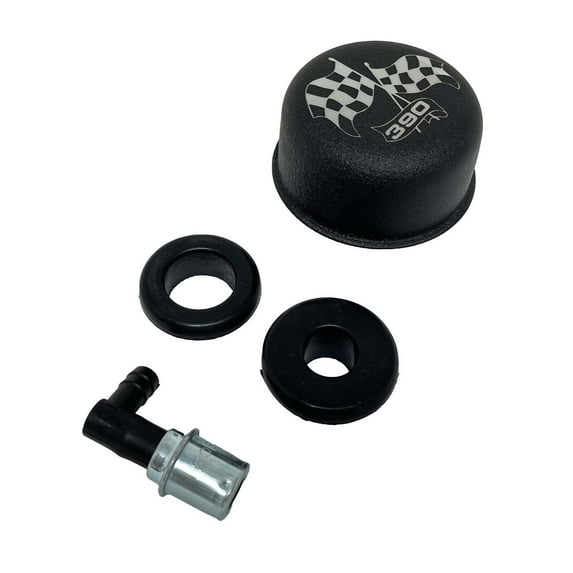 Ford FE 390 Checkered Flag Valve Cover Breather & PCV Valve - Black - Ansen USA