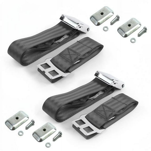 Ford Fairlane 1968-1969 Airplane 2 Point Charcoal Lap Bench Seat Belt Kit with Bracketry - 3 Belts
