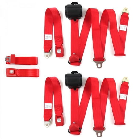 Ford Falcon 1964-1965 Standard 3 Point Red Retractable Bench Seat Belt Kit - 3 Belts