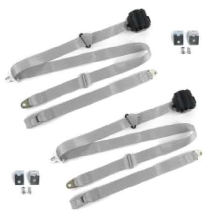 Ford Falcon 1966-1970 Standard 3 Point Gray & Grey Retractable Bucket Seat Belt Kit with Bracketry - 2 Belts