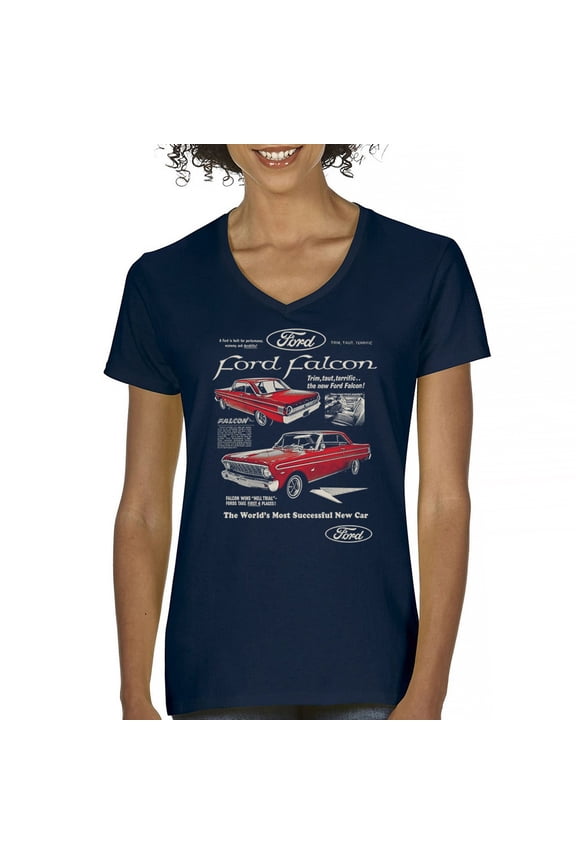 Ford Falcon Retro Poster Women's V-Neck T-shirt 1960s-70s Muscle Car Classic Ride