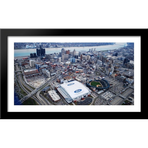 Ford Field 40x22 Large Black Wood Framed Print Art - Home of the Detroit Lions