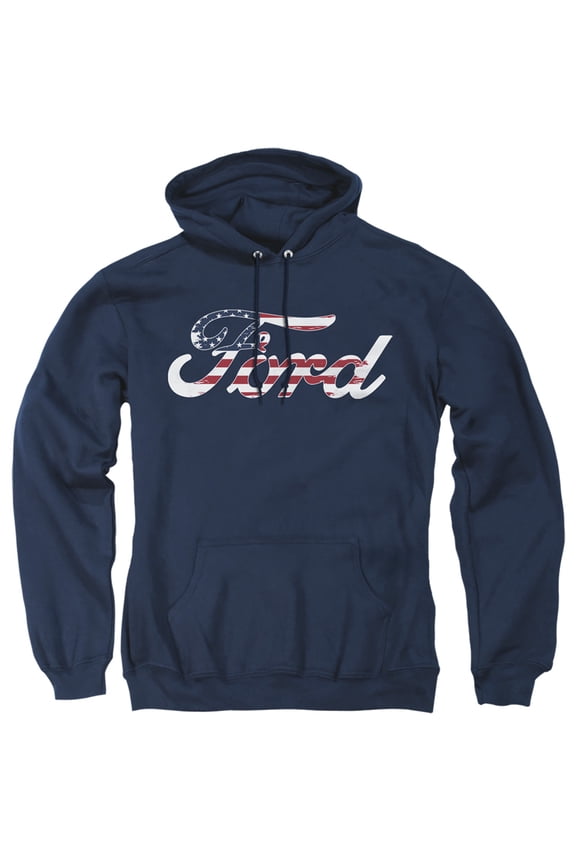 Ford Flag Logo Adult Pullover Hoodie Sweatshirt Navy