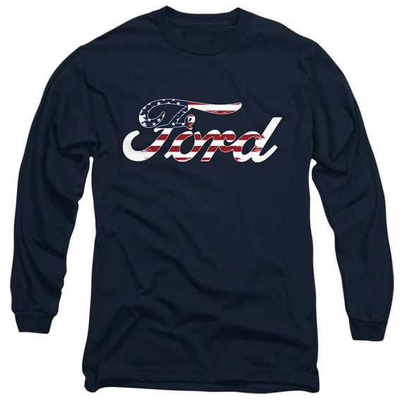 Ford Flag Logo Long Sleeve Adult 18/1 T-Shirt Navy
