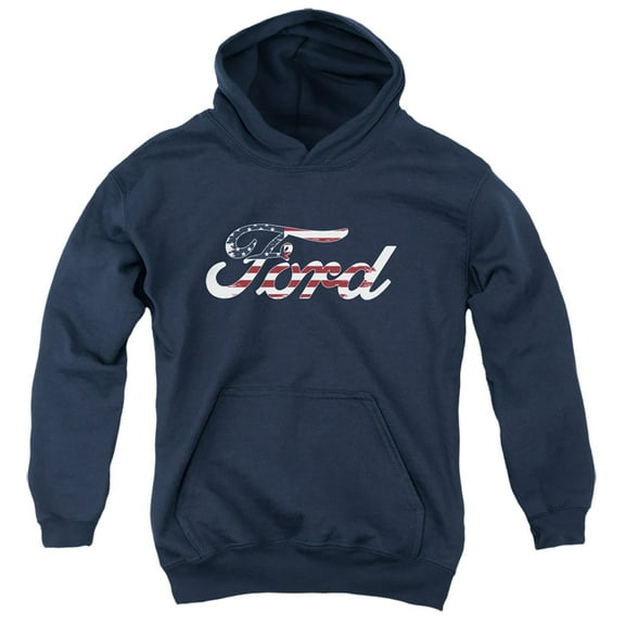 Ford Flag Logo Youth Pullover Hoodie Sweatshirt Navy