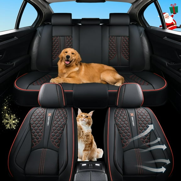 For Ford Focus 2009-2018 Car Seat Covers, Red Edge Car Seat Covers, Faux Leather, Full Set of 5 Seats, With Lumbar Support, Waterproof, Beautify Interior, Beautify the Interior of Old Cars