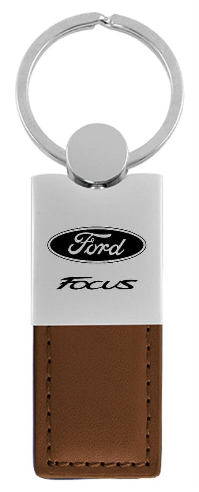Ford Focus Duo Rectangular Leather Key Chain (Brown)