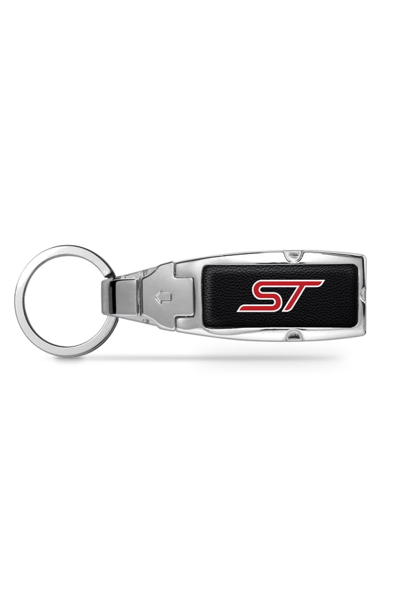 Ford Focus ST Black Leather insert Detachable Chrome Metal Belt Slide Key Chain