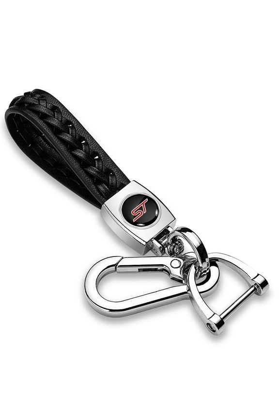 Ford Focus ST in Black Braided Rope Style Genuine Black Leather Key Chain