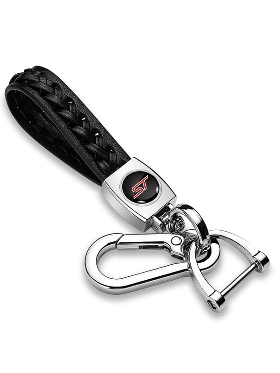 Ford Focus ST in Black Braided Rope Style Genuine Black Leather Key Chain