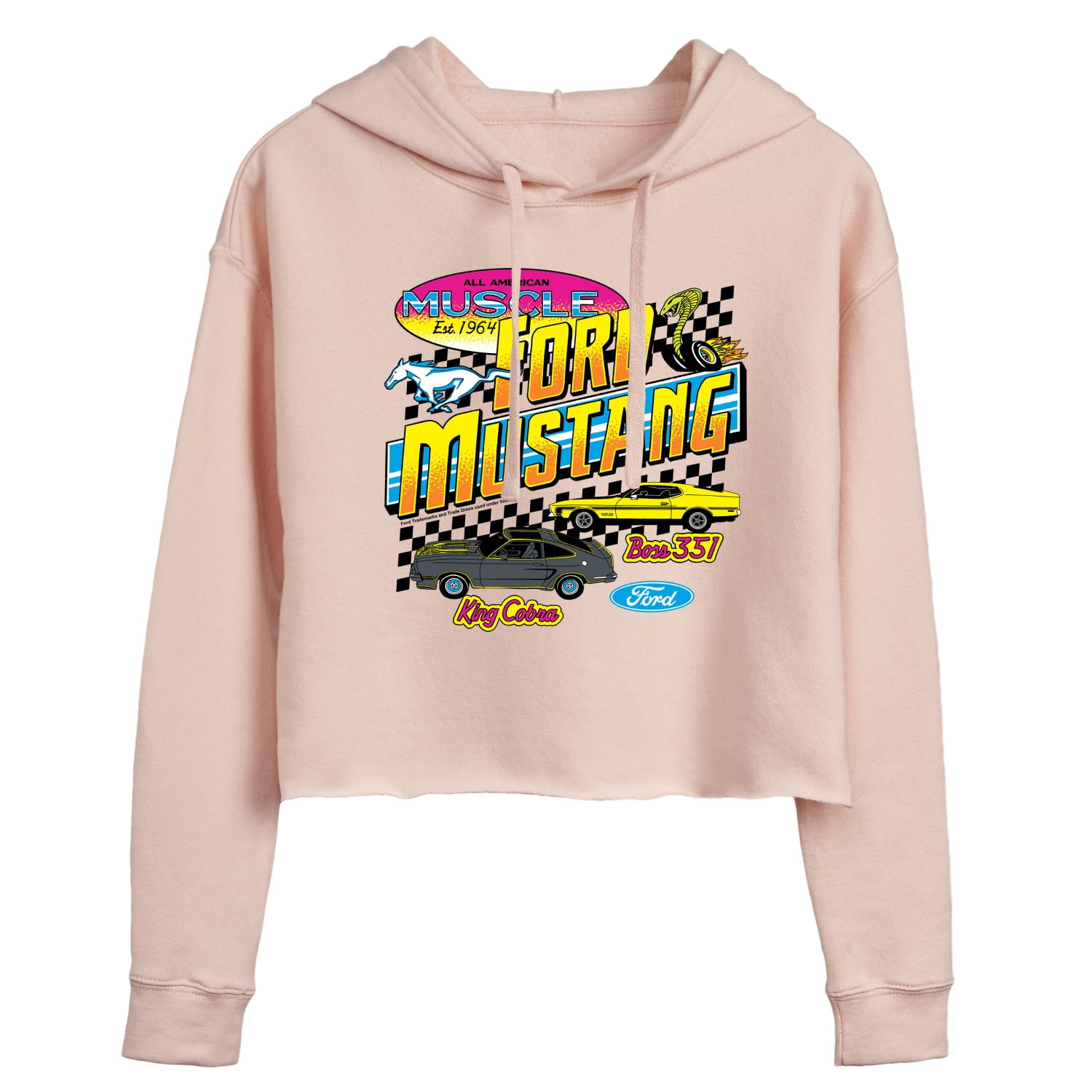 Ford - Ford Mustang 1978 King Cobra 1971 Boss 351 - Juniors Cropped Fleece Hoodie Sweatshirt