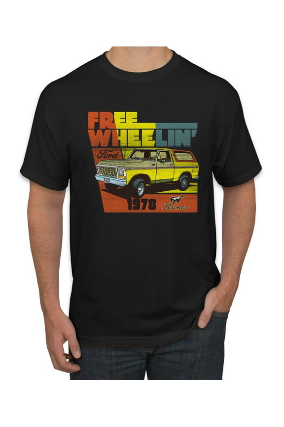 Ford Free Wheelin 1978 Bronco Classic Rasta 70s | Mens Cars and Trucks Graphic T-Shirt, Black, Small