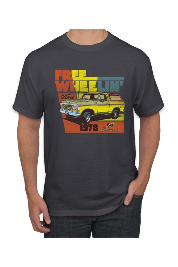 Ford Free Wheelin 1978 Bronco Classic Rasta 70s | Mens Cars and Trucks Graphic T-Shirt, Charcoal, Small