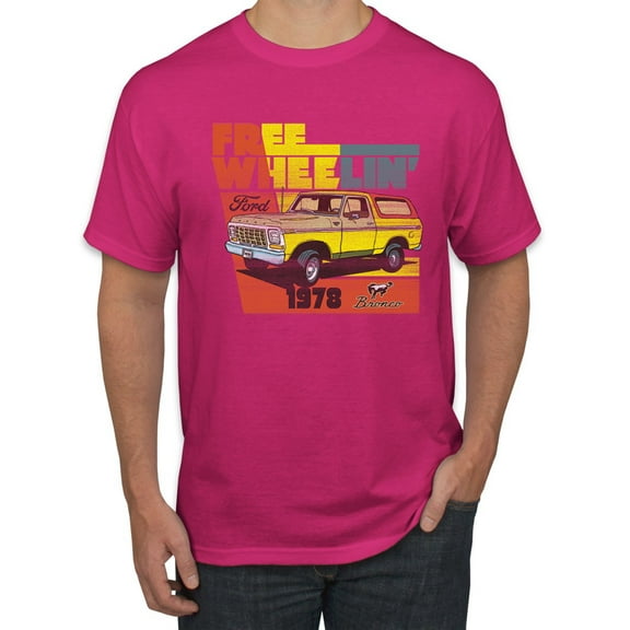 Ford Free Wheelin 1978 Bronco Classic Rasta 70s | Mens Cars and Trucks Graphic T-Shirt, Fuschia, Small