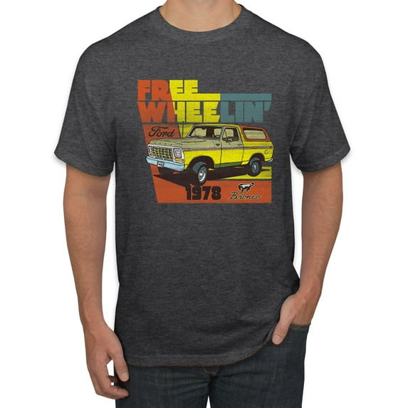 Ford Free Wheelin 1978 Bronco Classic Rasta 70s | Mens Cars and Trucks Graphic T-Shirt, Heather Black, Small