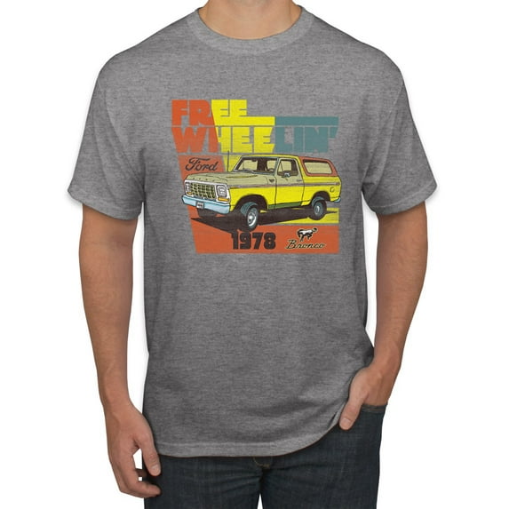 Ford Free Wheelin 1978 Bronco Classic Rasta 70s | Mens Cars and Trucks Graphic T-Shirt, Heather Grey, Large