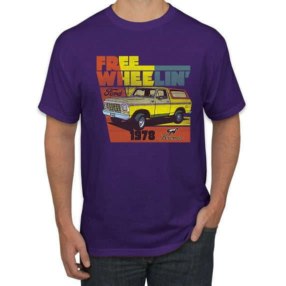 Ford Free Wheelin 1978 Bronco Classic Rasta 70s | Mens Cars and Trucks Graphic T-Shirt, Purple, Small