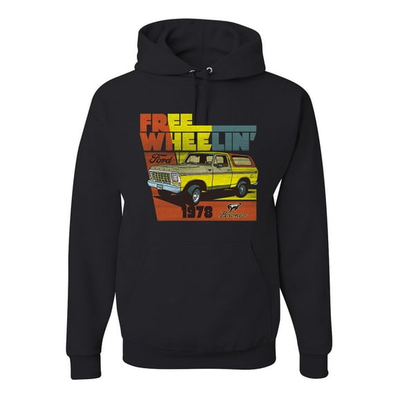 Ford Free Wheelin 1978 Bronco Classic Rasta 70s | Mens Cars and Trucks Hooded Sweatshirt Graphic Hoodie, Black, Small