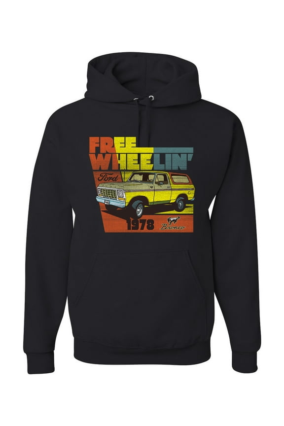 Ford Free Wheelin 1978 Bronco Classic Rasta 70s | Mens Cars and Trucks Hooded Sweatshirt Graphic Hoodie, Black, Small