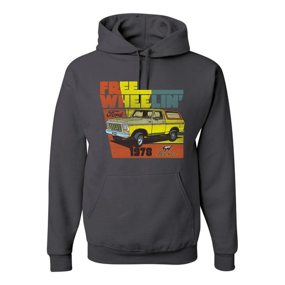 Ford Free Wheelin 1978 Bronco Classic Rasta 70s | Mens Cars and Trucks Hooded Sweatshirt Graphic Hoodie, Charcoal, Small