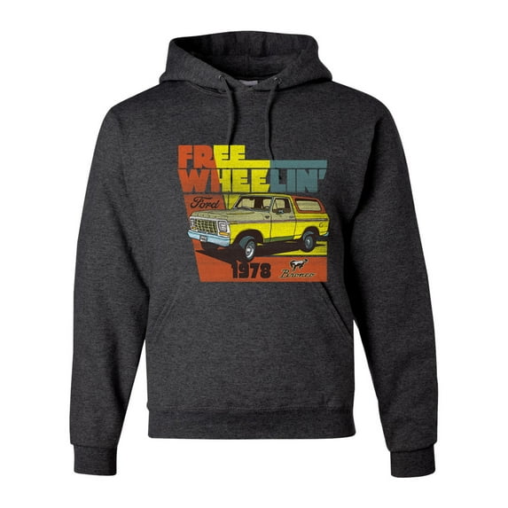 Ford Free Wheelin 1978 Bronco Classic Rasta 70s | Mens Cars and Trucks Hooded Sweatshirt Graphic Hoodie, Heather Black, 2XL