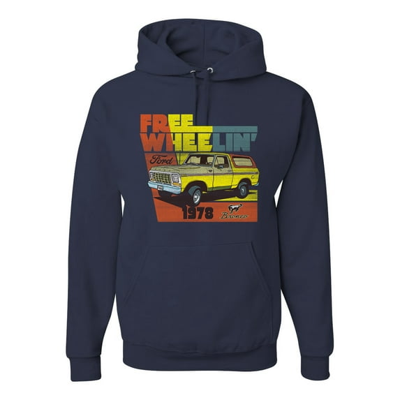 Ford Free Wheelin 1978 Bronco Classic Rasta 70s | Mens Cars and Trucks Hooded Sweatshirt Graphic Hoodie, Navy, X-Large