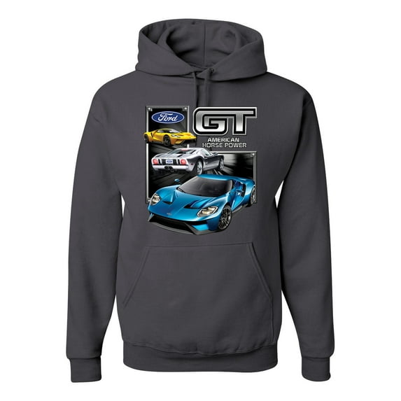 Ford GT American Horse Power Mustang | Mens Cars and Trucks Hooded Sweatshirt Graphic Hoodie, Charcoal, Small