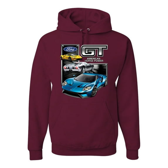 Ford GT American Horse Power Mustang | Mens Cars and Trucks Hooded Sweatshirt Graphic Hoodie, Maroon, Medium