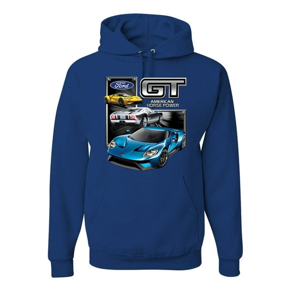 Ford GT American Horse Power Mustang | Mens Cars and Trucks Hooded Sweatshirt Graphic Hoodie, Royal, Small