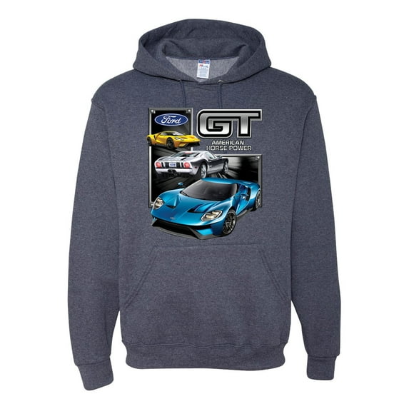 Ford GT American Horse Power Mustang | Mens Cars and Trucks Hooded Sweatshirt Graphic Hoodie, Vintage Heather Navy, X-Large