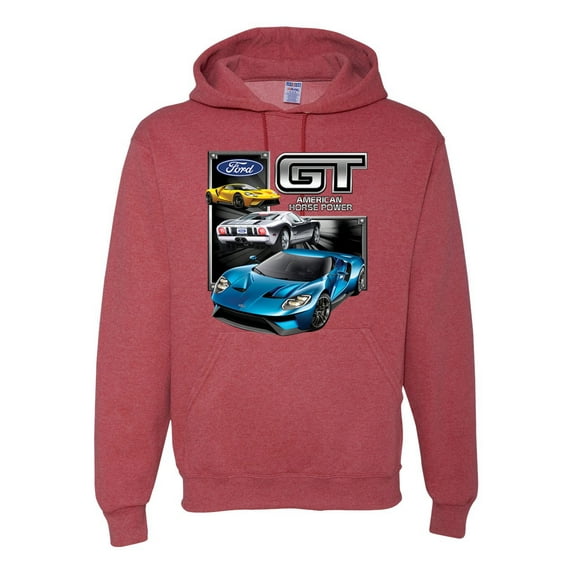 Ford GT American Horse Power Mustang | Mens Cars and Trucks Hooded Sweatshirt Graphic Hoodie, Vintage Heather Red, 3XL