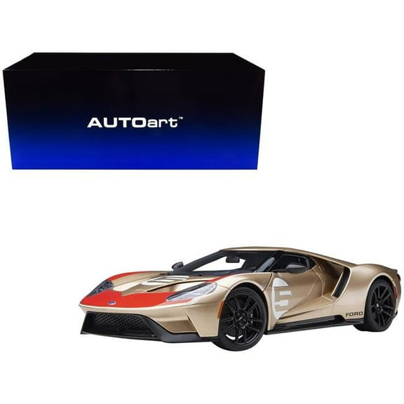 Ford GT Heritage Edition #5 "Holman Moody" Gold Metallic with Red and White Graphics 1/18 Model Car by Autoart