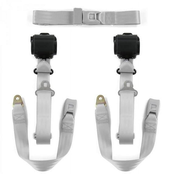 Ford GT40 1964-1969 Standard 3 Point Gray & Grey Retractable Bench Seat Belt Kit - 3 Belts