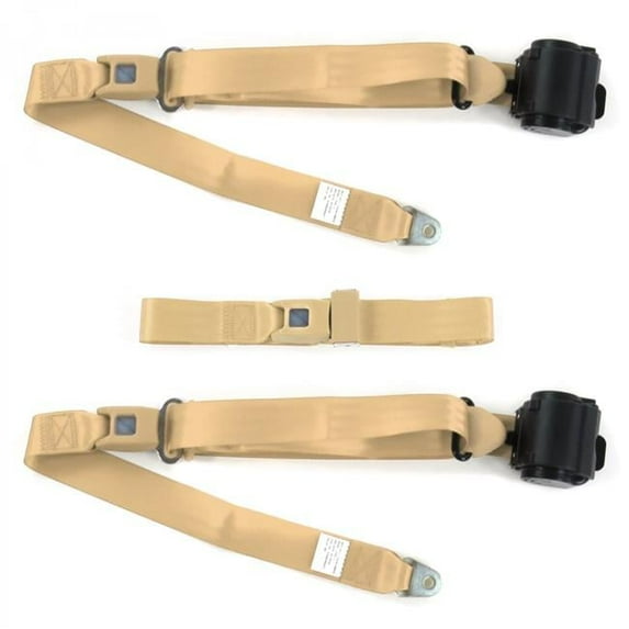 Ford GT40 1964-1969 Standard 3 Point Tan Retractable Bench Seat Belt Kit - 3 Belts