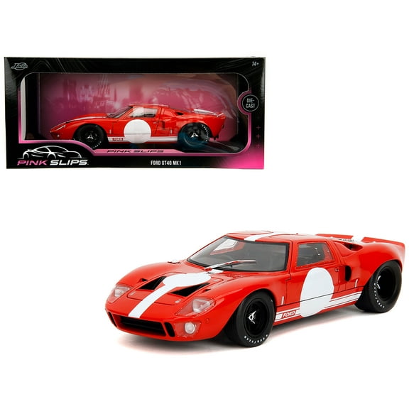 Ford GT40 MK1 Red with White Stripes and Graphics "Pink Slips" Series 1/18 Diecast Model Car by Jada