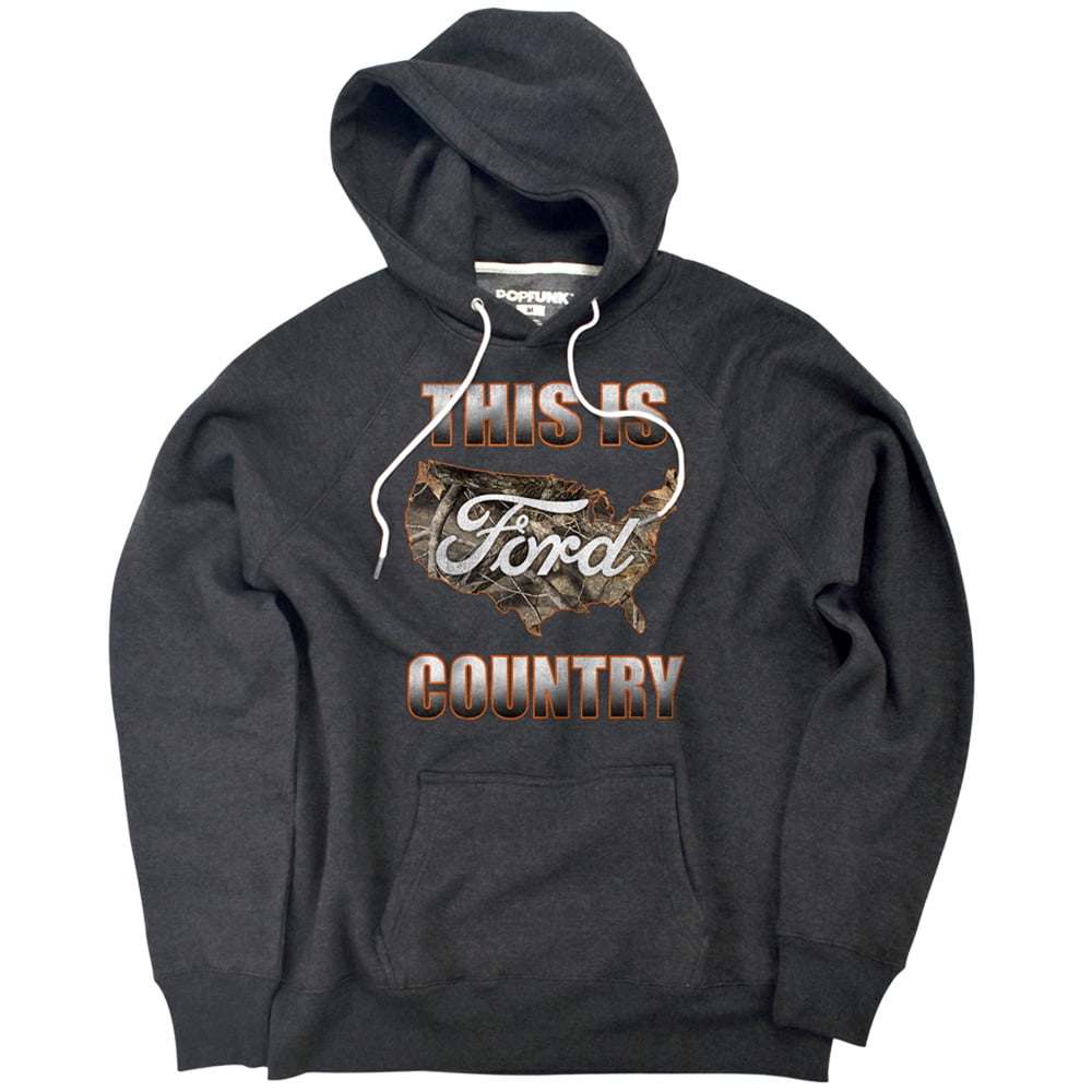 Ford Go Further Orange Camo Unisex Adult Slim Fit Pull-Over Heather Hoodie, Charcoal, Small