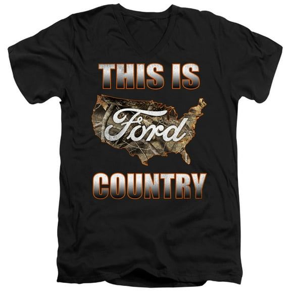 Ford Go Further Orange Camo Unisex Adult V-Neck T Shirt,Black, Medium