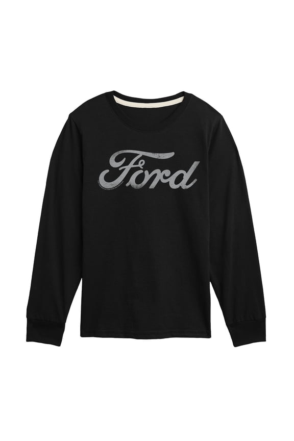 - Grey Ford Logo Tonal Washed - Youth Boys Long Sleeve Graphic T-Shirt