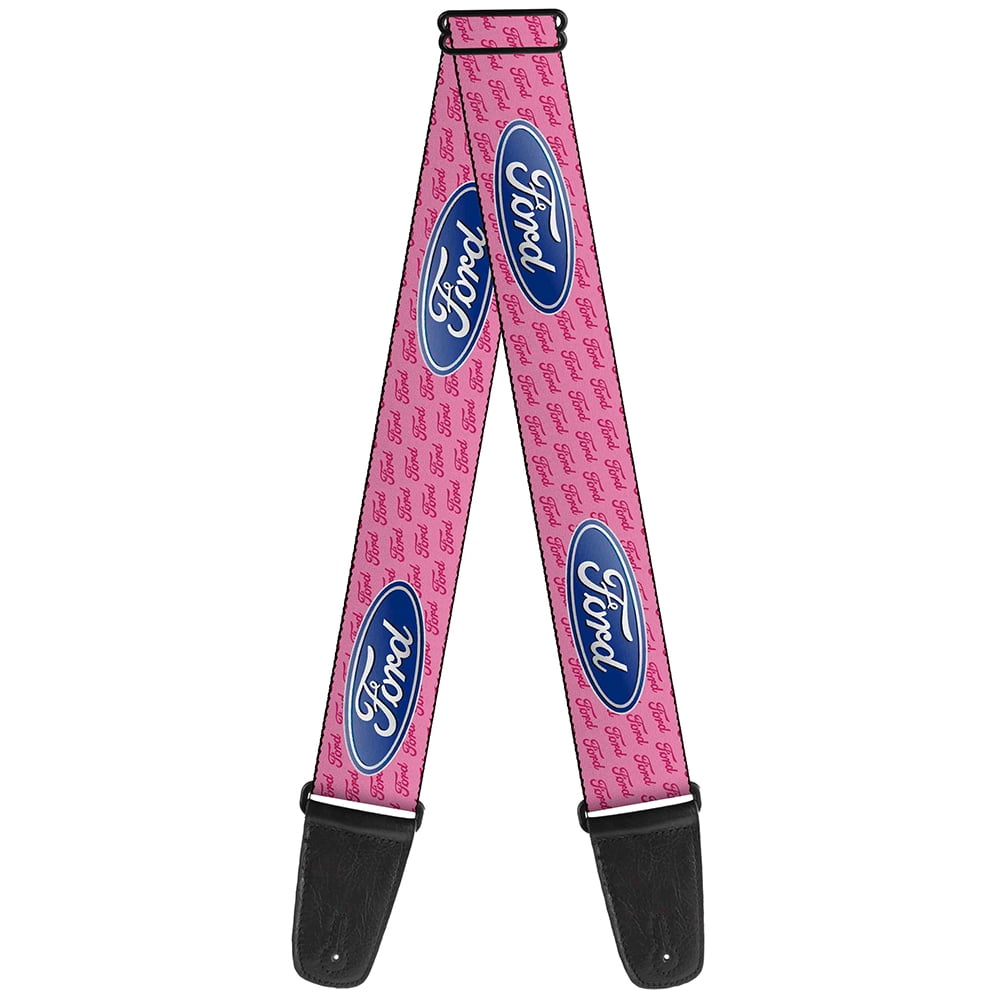 Ford Guitar Strap, Ford Oval Text Pink Repeat, 2 Inches Wide