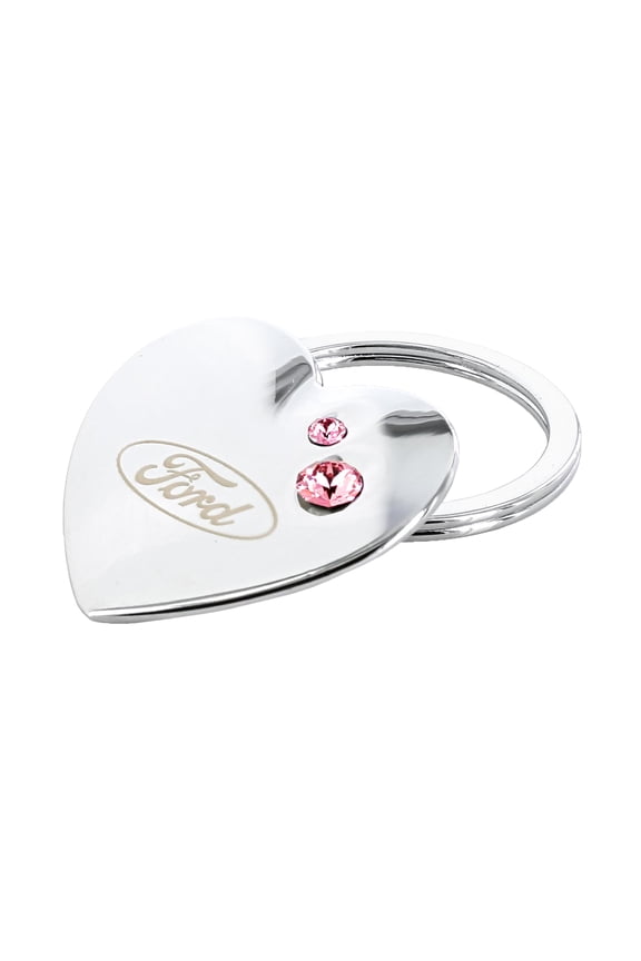 Heart Shape Keychain 2 Pink Crystals Key Chain