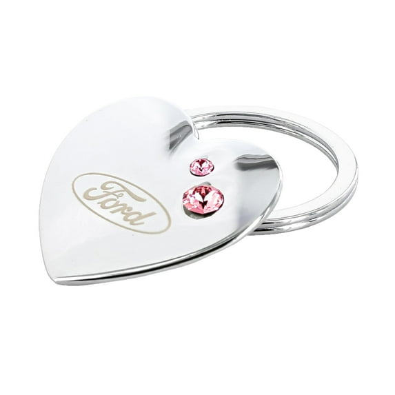 Ford Heart Shape Keychain 2 Pink Crystals Key Chain