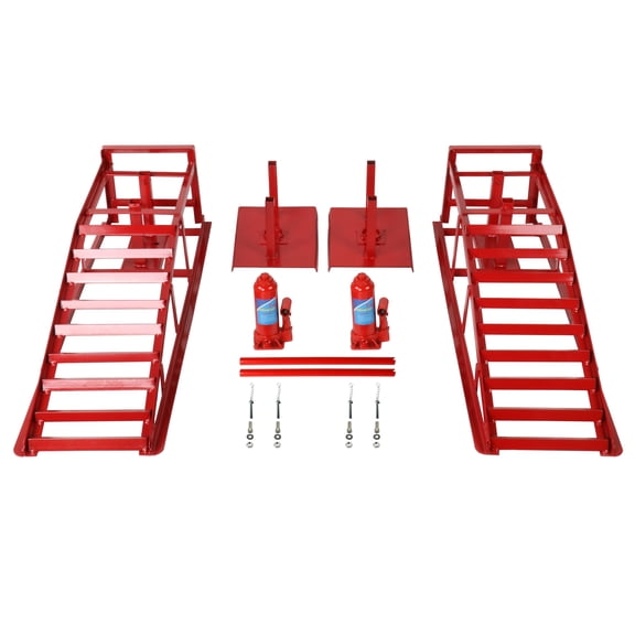 Ford Hydraulic Ramp Elevator Set - 5 Ton Capacity, 10-15" Lift Height, Red Steel - MT034021 - Automotive Repair Tool