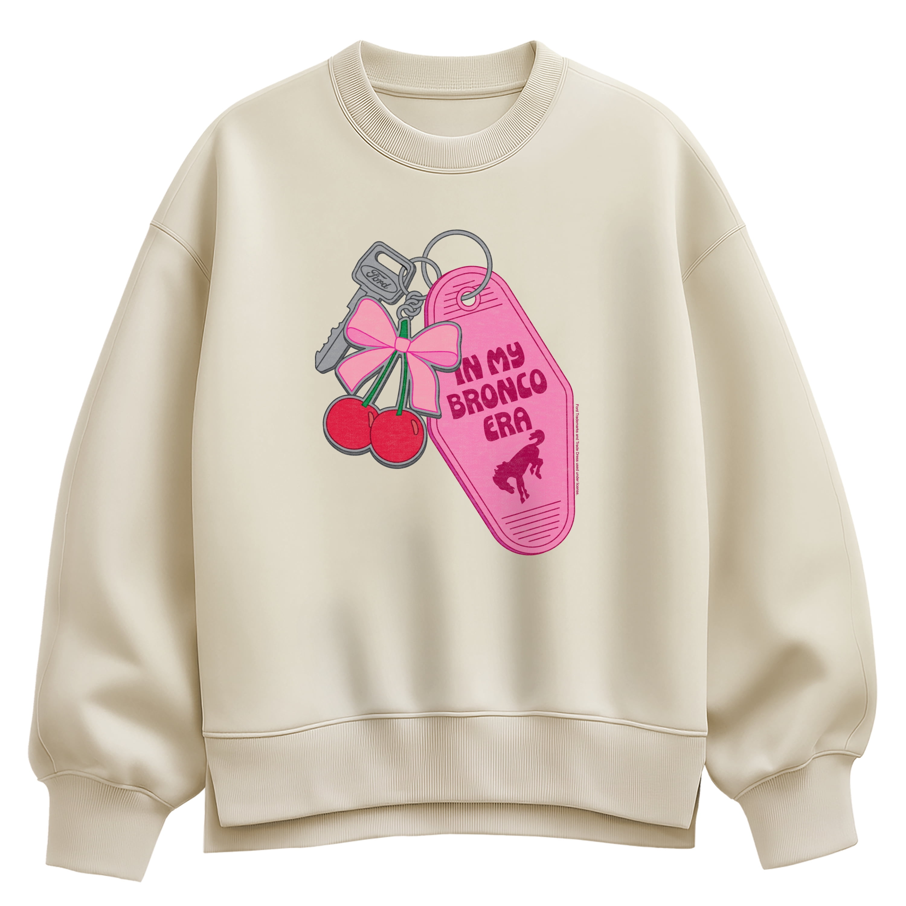 Ford - In My Bronco Era Keychains - Ladies Oversized Fleece Crew Sweatshirt